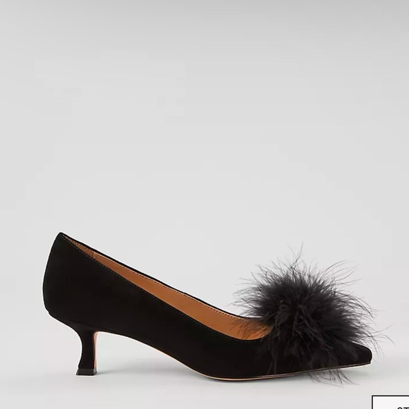 Ann Taylor Nip-Toe Kitten-Heel Suede Feather Pump - Picture 1 of 5